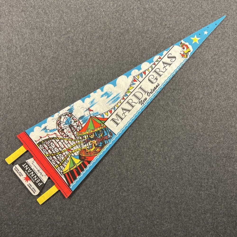 1976 NOS New Old Stock New Orleans Louisiana Pennant Mardi Gras Teal 25" x 8"